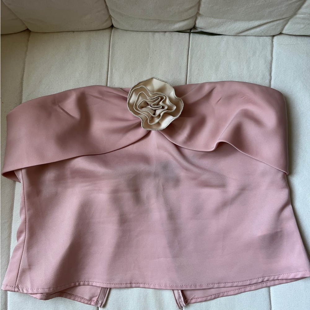 Motel Rocks Pink Satin Strapless Top with flower
